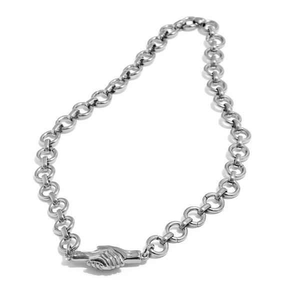 Boutique Jewelry - Silver Magnetic Holding Hands Chain Chocker Necklace Best Friends